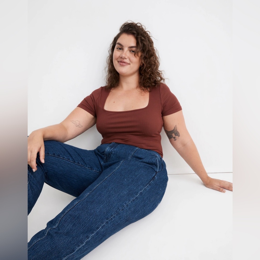 MADEWELL Ribbed Square Neck Crop Top in Dark Merlot Size Small